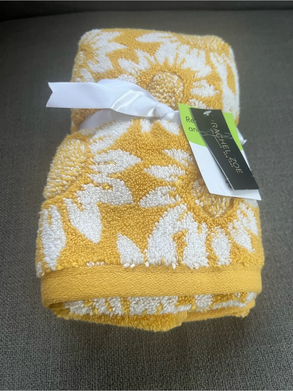 8pc Rachel Zoe Sunflowers Bath towel Set yellow Cotton Hand Towels new